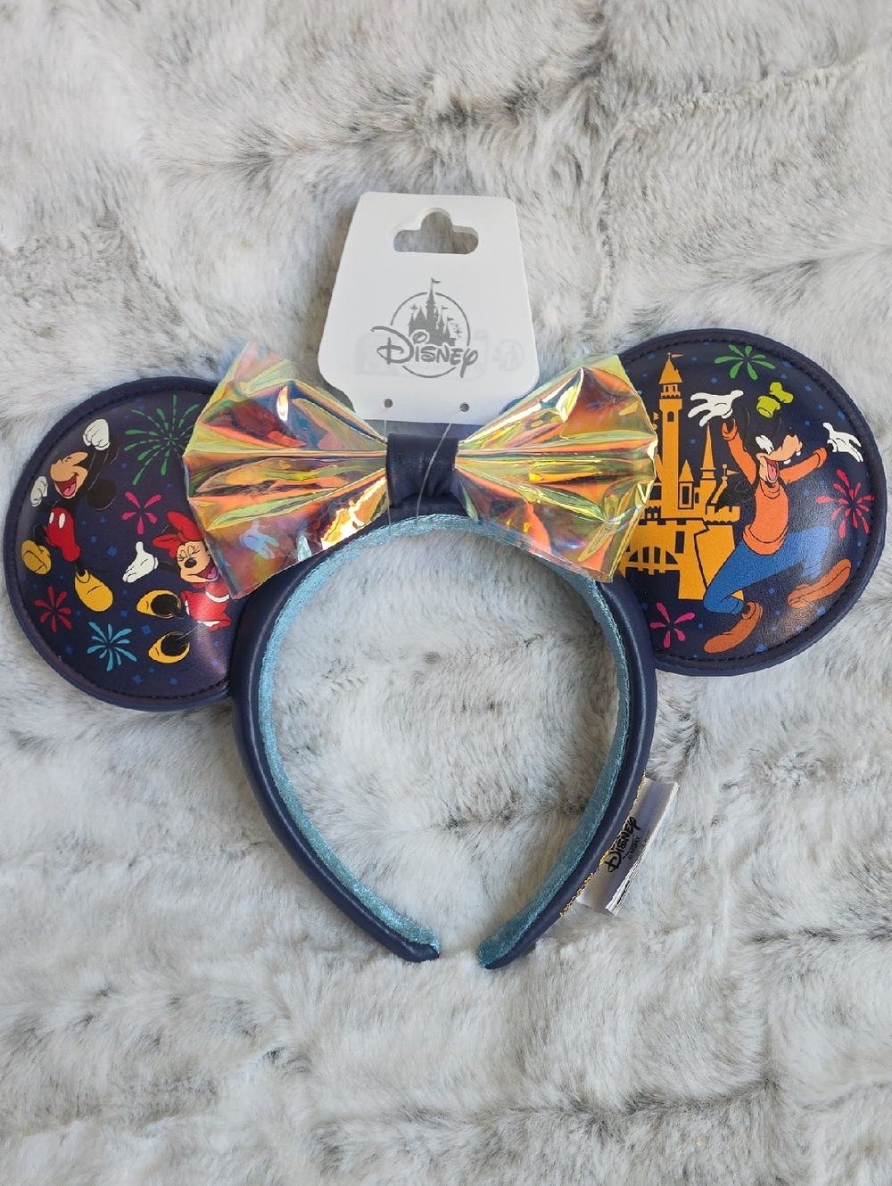 Disney Navy Mickey Ears Headband with Iridescent‎ Gold Bow